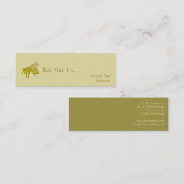 Letterpress Bee Mini Business Card Mini Visitenkarte (Vorne/Hinten)