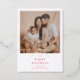 Letterpress Minimalist Gold Bow Christmas Photo