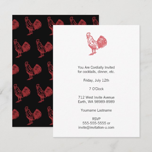 Letterpress-Rot-Roost Einladung (Vorne/Hinten)