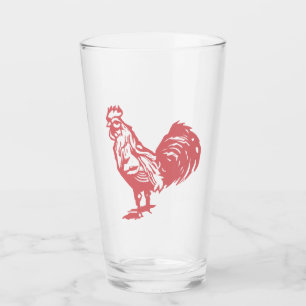 Letterpress-Stil Roter Hahn Glas