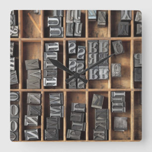 letterpress type de plomb dans une horloge coque