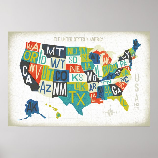 Letterpress USA Map Poster (Vorne)
