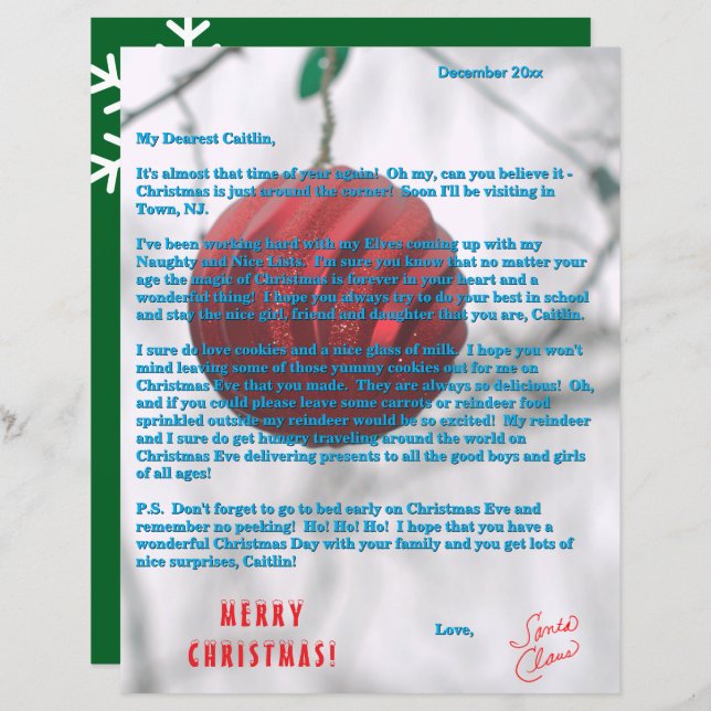 Letters from Santa Green Red Ornament (Vorne/Hinten)