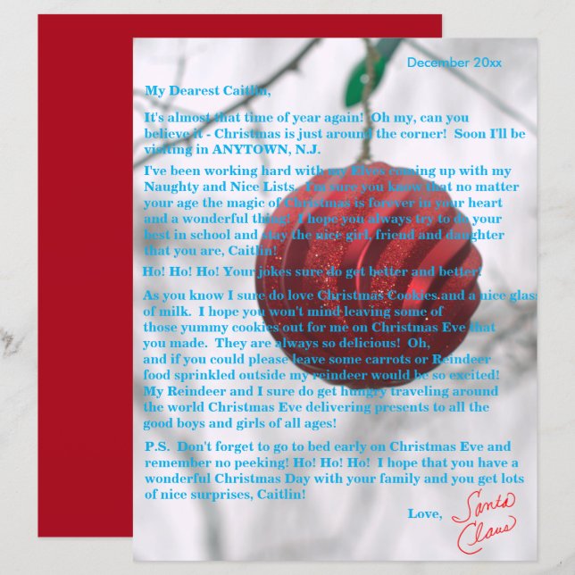 Letters from Santa Tweens Red Ornament (Vorne/Hinten)