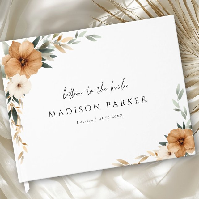 Letters to the Bride! Boho Bridal Shower Gästebuch (Letters to the Bride! Custom Elegant Modern Copper & Earthy Botanical Bridal Shower Guest Book.)