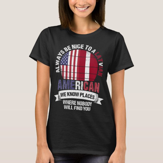 Lettisch Amerikanisch kennt Orte Land Lettland Fla T-Shirt (Vorderseite)
