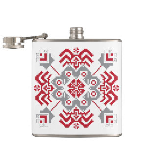 Lettisch Auseklis Folk Art geometrischer Medaillon Flachmann