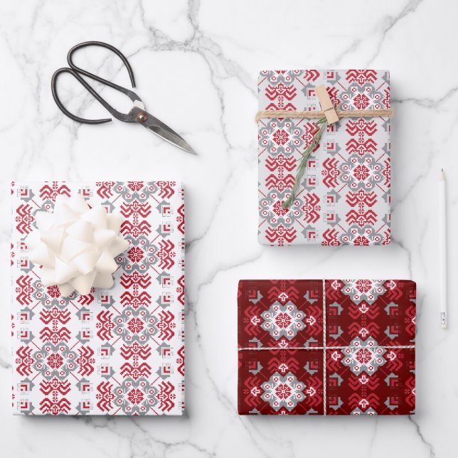Lettisch Auseklis Folk Art geometrischer Medaillon Geschenkpapier Set (Vorderseite)