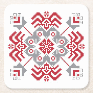 Lettisch Auseklis Folk Art geometrischer Medaillon Rechteckiger Pappuntersetzer