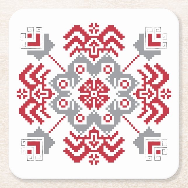 Lettisch Auseklis Folk Art geometrischer Medaillon Rechteckiger Pappuntersetzer (Vorderseite)