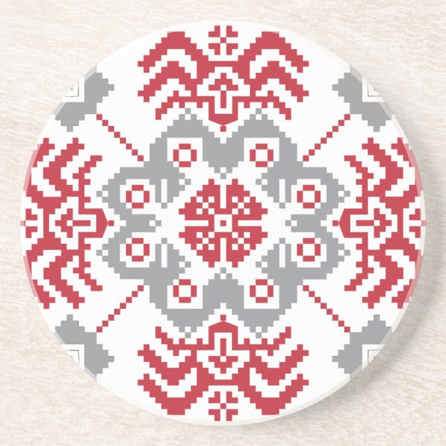 Lettisch Auseklis Folk Art geometrischer Medaillon Sandstein Untersetzer (Vorne)