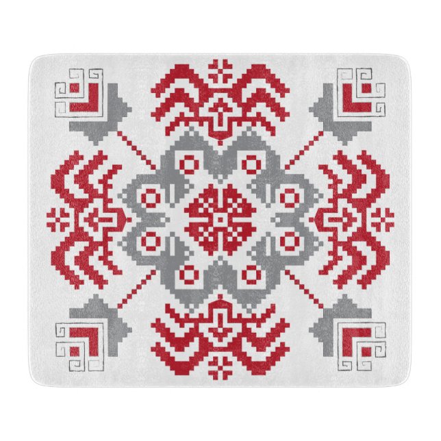 Lettisch Auseklis Folk Art geometrischer Medaillon Schneidebrett (Vorderseite)