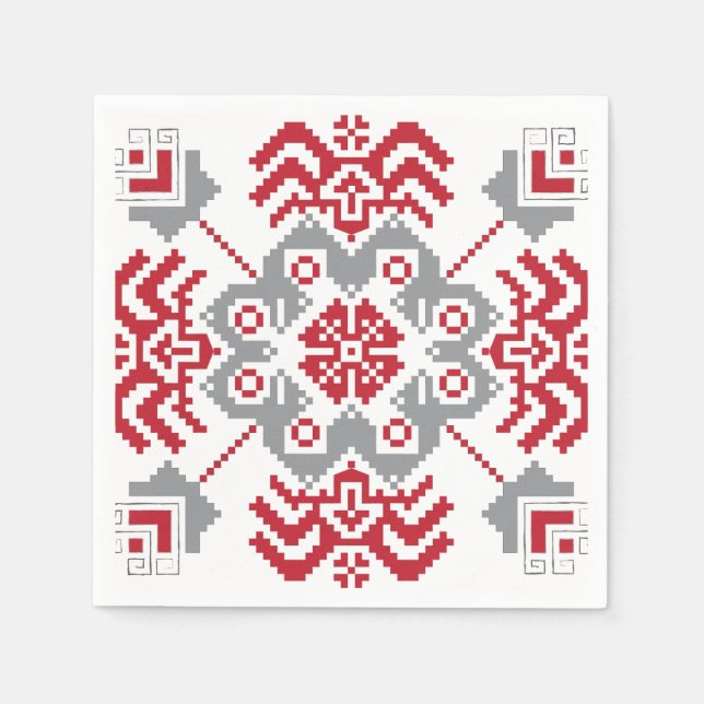 Lettisch Auseklis Folk Art geometrischer Medaillon Serviette (Vorderseite)