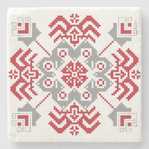 Lettisch Auseklis Folk Art geometrischer Medaillon Steinuntersetzer