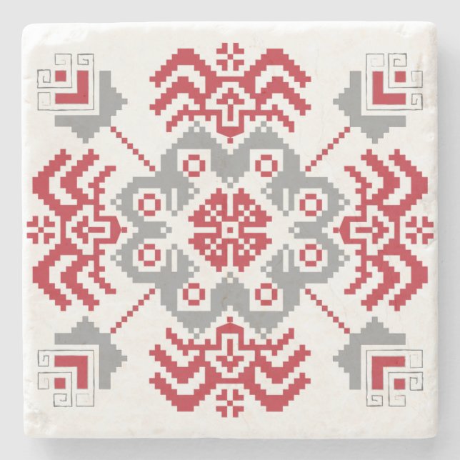 Lettisch Auseklis Folk Art geometrischer Medaillon Steinuntersetzer (Vorderseite)