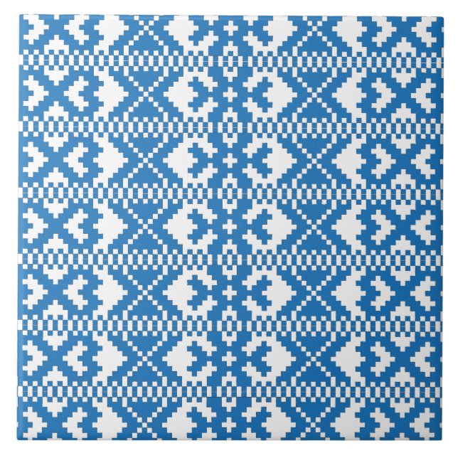 Lettische Alte Schilder blau-weiße Volkskunst Fliese (Vorderseite)