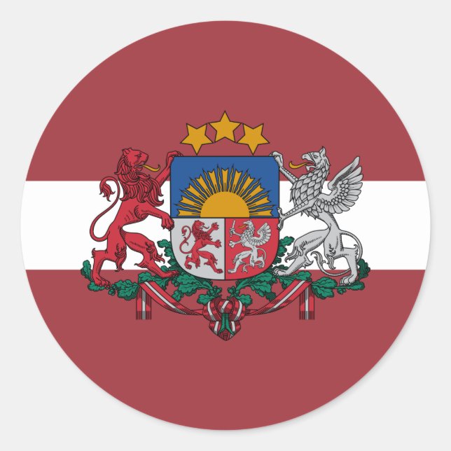 Lettische Flagge und lettische Wappen, Flagge Lett Runder Aufkleber (Vorderseite)