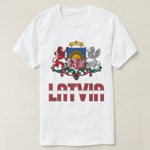 Lettische Flagge und Wappen Patriotisch T-Shirt