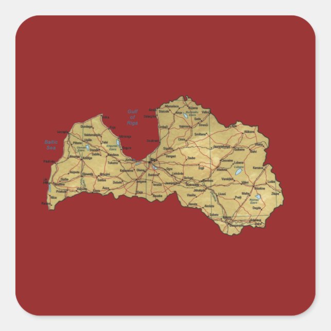 Lettische Kartenaufkleber Quadratischer Aufkleber (Vorderseite)