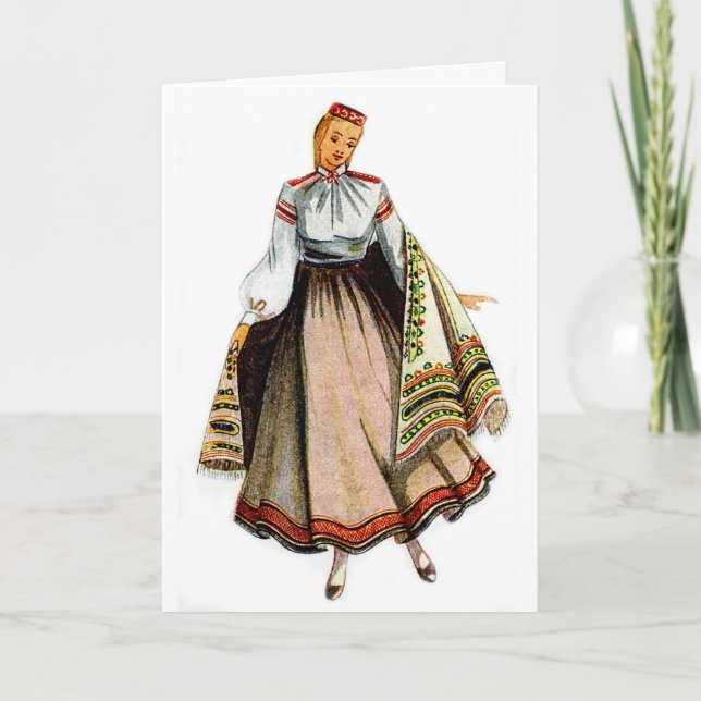 Lettische traditionelle Kostümgrußkarte Karte (Vorderseite)