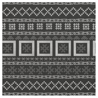 Lettische traditionelle Symbole auf Mudcloth Black Stoff