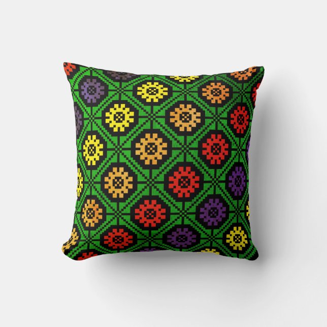 Lettische Vintage Volkskunst mit Blume Kissen (Vorderseite)