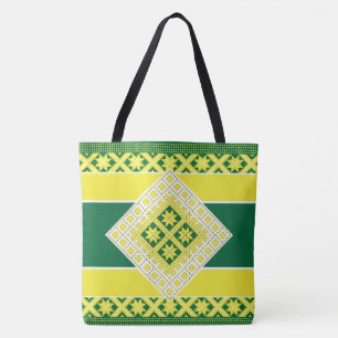 Lettische Volkskunst gelb grüne geometrische Medal Tasche