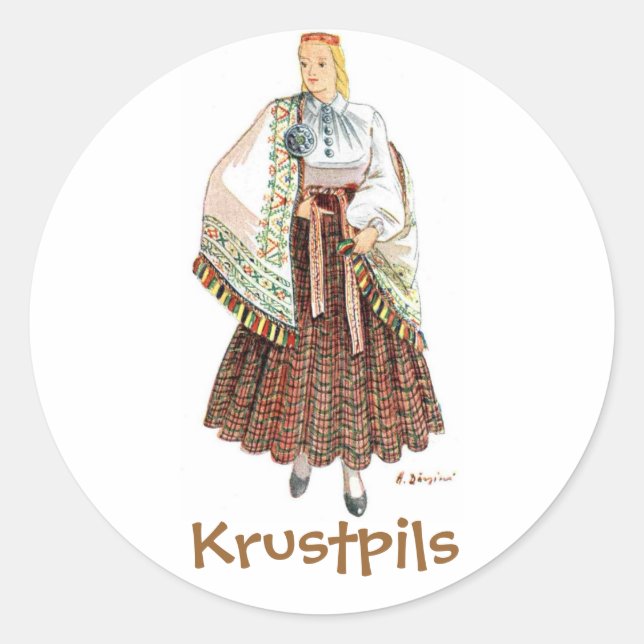 Lettischer Kostümaufkleber (Krustpils) Runder Aufkleber (Vorderseite)