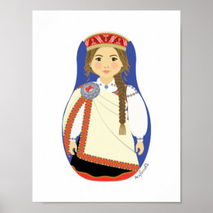 Lettisches Brünettes Matryoshka-Poster Poster