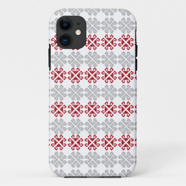 Lettisches rot-graues geometrisches Mondkreuz Case-Mate iPhone Hülle (Rückseite)