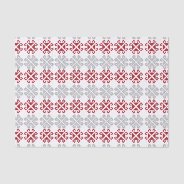 Lettisches rot-graues geometrisches Mondkreuz Seidenpapier (Vorderseite)