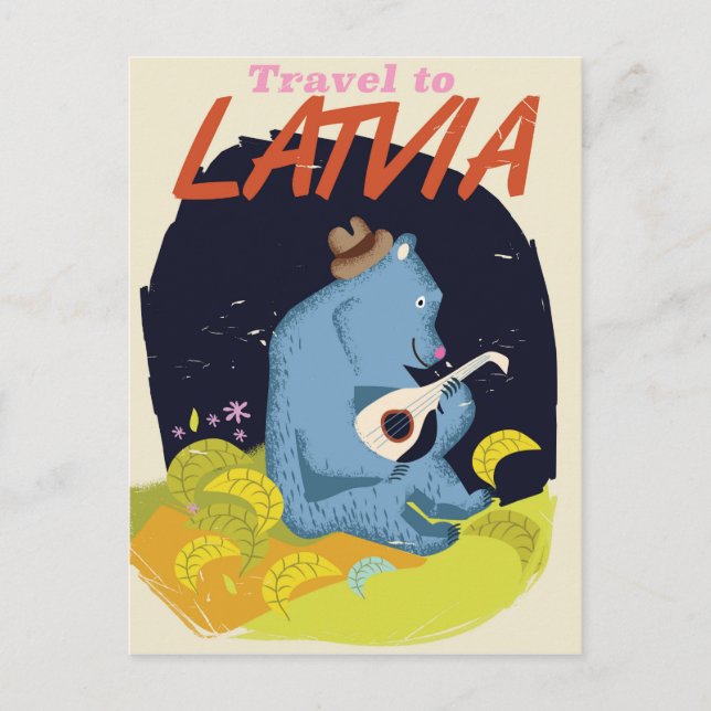 Lettland Cartoon Vintage Reiseplakat Postkarte (Vorderseite)