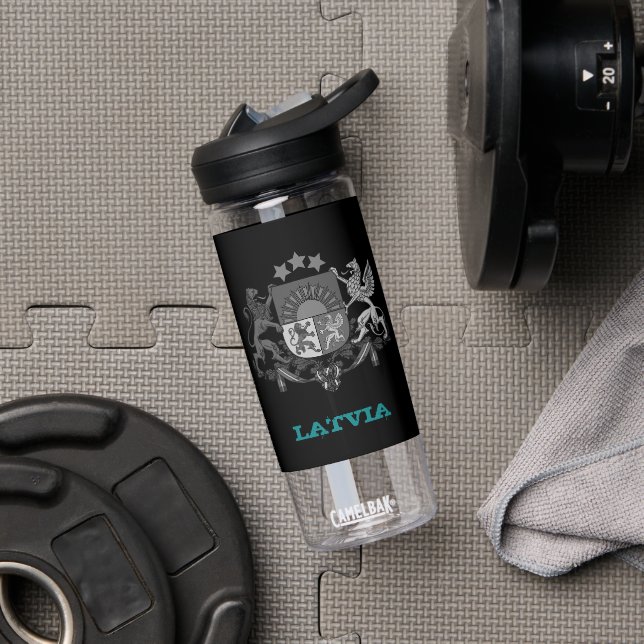 Lettland - Fitness und lettisches Wappen / Flagge Trinkflasche (Fitnessstudio)