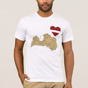 Lettland-Flagge Herz und Karte T-Shirt