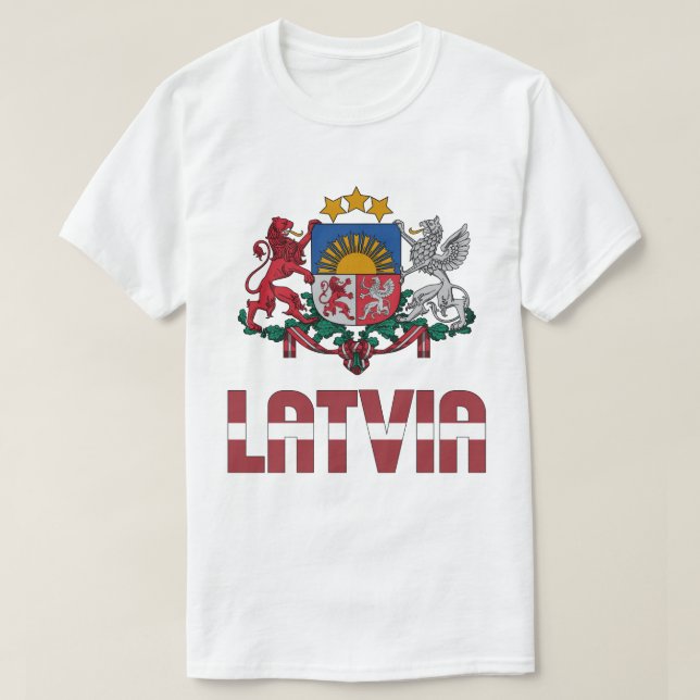 Lettland - Flagge und Wehrmantel T-Shirt (Design vorne)