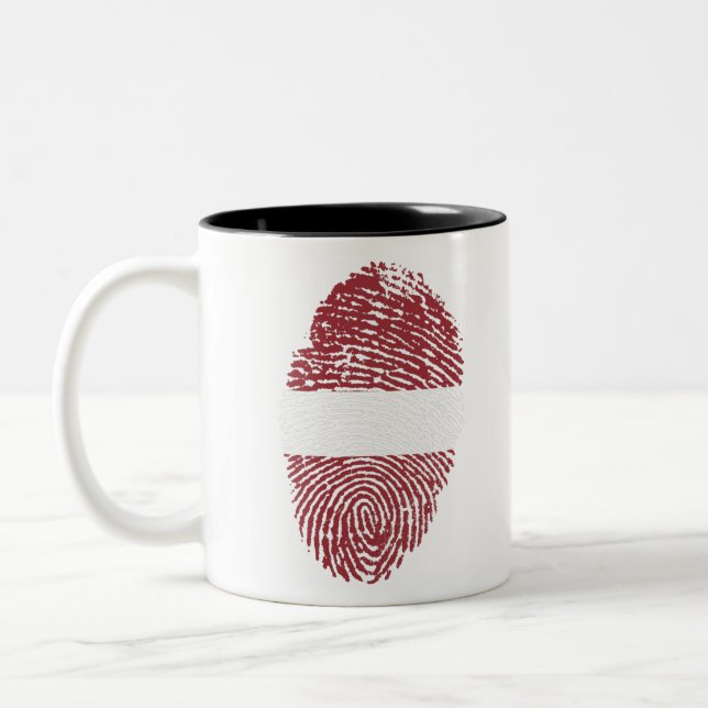 Lettland Flaggen Fingerabdruck Land Primäridentitä Zweifarbige Tasse (Links)