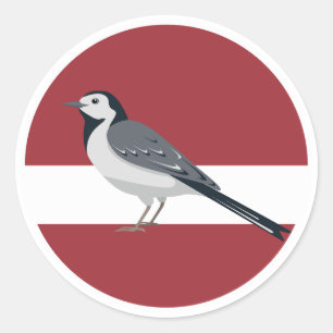Lettland Weißer Waggtail Bird Lettischer Landtier Runder Aufkleber