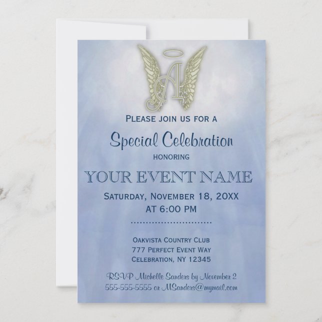 Lettre A Angel Monogramme Invitation (Dos)