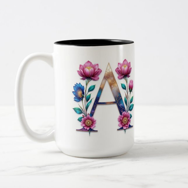 Lettre A Café Mug - Design floral pour le don (Gauche)