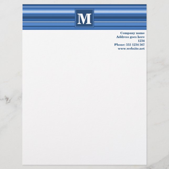 Lettre À En-tête Bandes bleu monogramme (Devant)