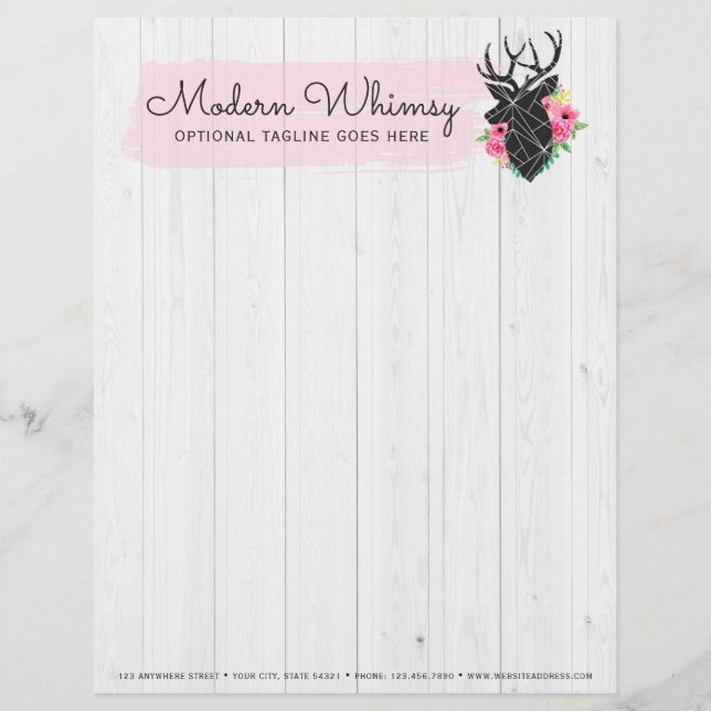 Lettre À En-tête Bois rustique Rose moderne géométrique cerf et cha (Devant)