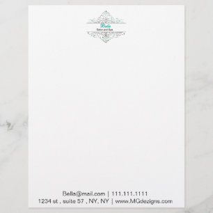 Lettre À En-tête Boutique de papeterie personnalisée Aqua Floury