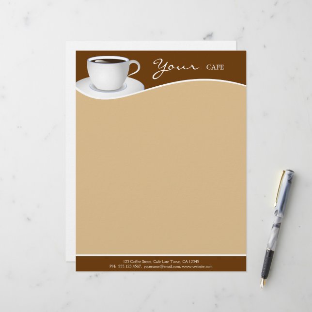 Lettre À En-tête Café White Cup Café Shop Business Letterhead (Devant/Arrière en situation)