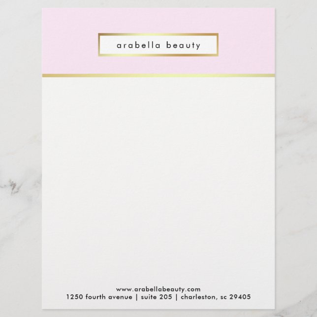 Lettre À En-tête Chic Glam Pink et Faux Gold Business (Devant)