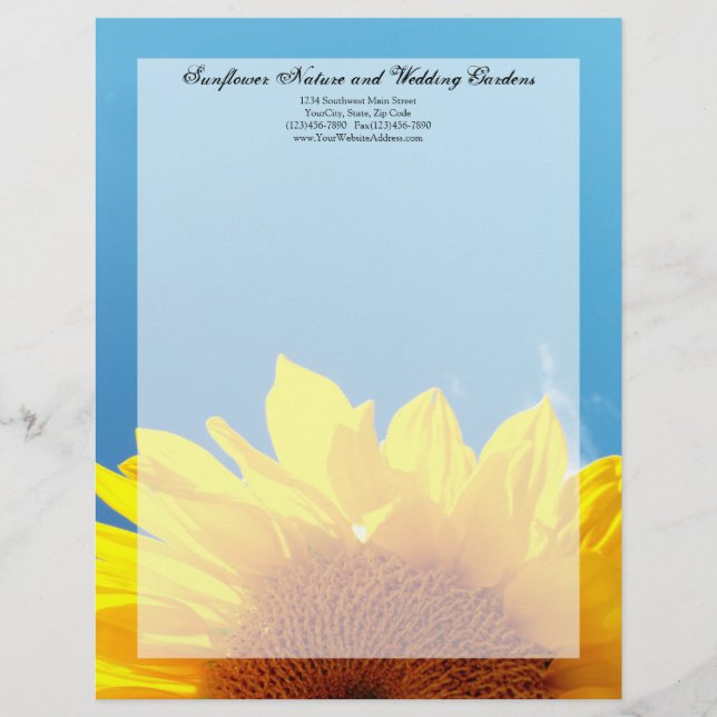 Lettre À En-tête Ciel bleu d'été avec tournesol jaune (Devant)