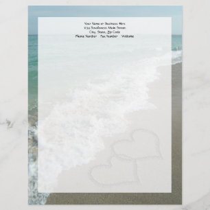 Lettre À En-tête Deux Coeurs de sable sur la plage, Océan romantiqu