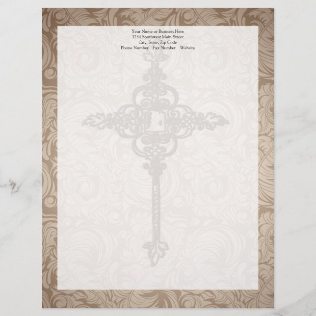 Lettre À En-tête Élégant défilement Croix chrétienne avec Arrière - (Devant)