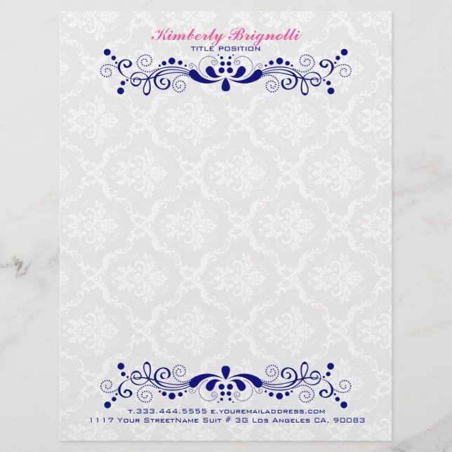 Lettre À En-tête Élégant dentelle florale Royal-Blue blanc (Devant)