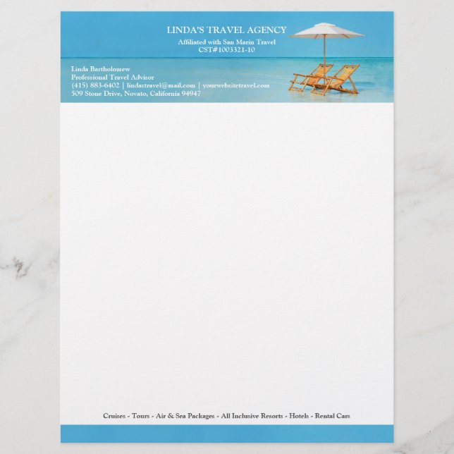 Lettre À En-tête En-tête de l'agence de voyage (Devant)
