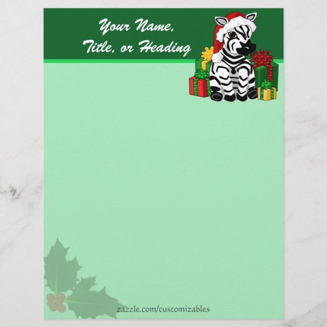 Lettre À En-tête En-tête Noël Zebra (Devant)